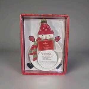 Hallmark Snowman Spreader Set Plate 4 Knives Mitten Boots Cheeseball Recipe NIB